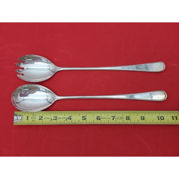 Set WA Sheffield England Serving Silver Plated Salad Spoon & Fork 10” Vintage - Picture 6 of 6